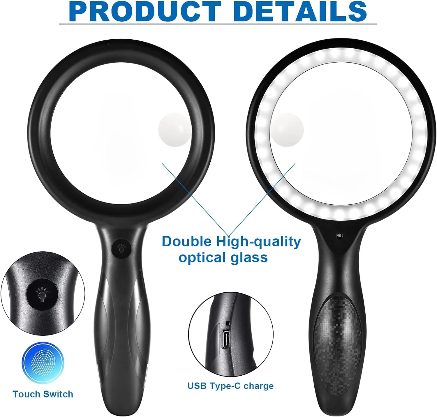 Magnifying Glass with Light, 30x 60x Magnifying Glass for Reading Lighted - 33 LEDs Magnifying Glass Magnifier Magnifier with Light