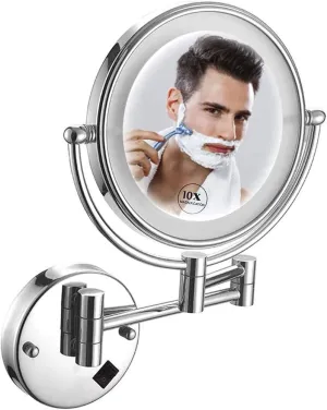 Magnifying Wall Mounted Makeup Mirror 10X, Double-Sided Makeup Mirror 8inch Makeup Mirror with Led Lights, 360 Rotation for Makeup, Shaving, Facial Care,USB Rechargeable