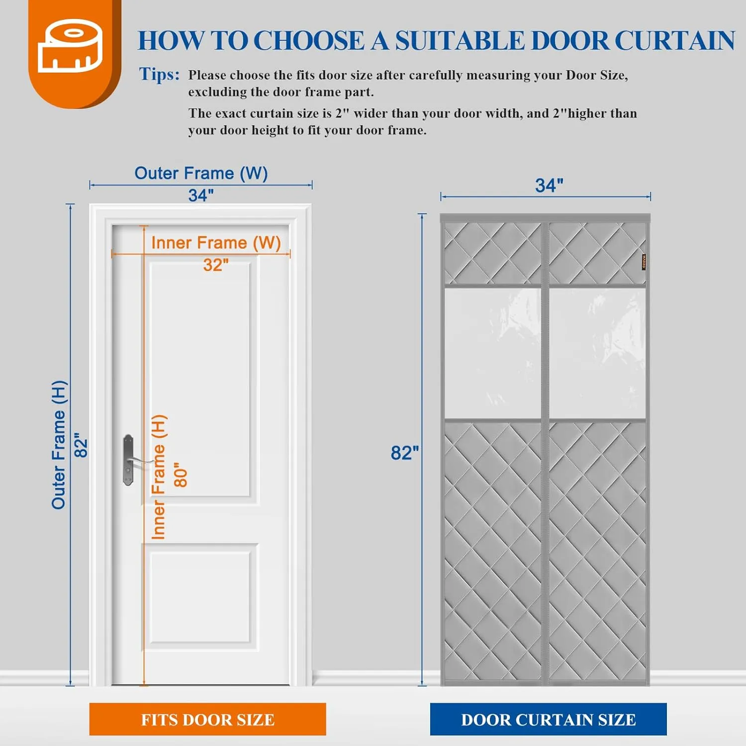 MAGZO Magnetic Thermal Insulated Door Cover Curtain with Perspective Window 32" x 80", Upgraded Oxford Filled with Thicken Cotton, Screen Insulation Blanket for Winter/Sliding Glass/Patio Doors, Grey