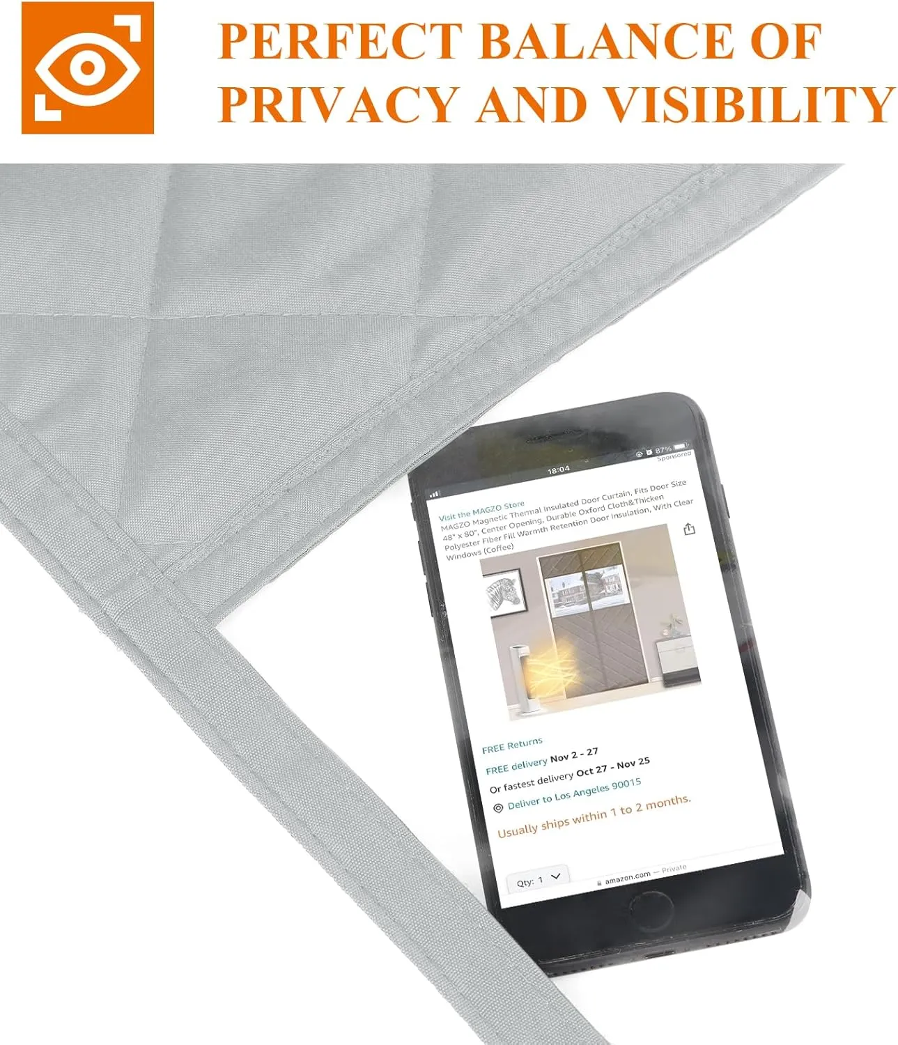 MAGZO Magnetic Thermal Insulated Door Cover Curtain with Perspective Window 32" x 80", Upgraded Oxford Filled with Thicken Cotton, Screen Insulation Blanket for Winter/Sliding Glass/Patio Doors, Grey