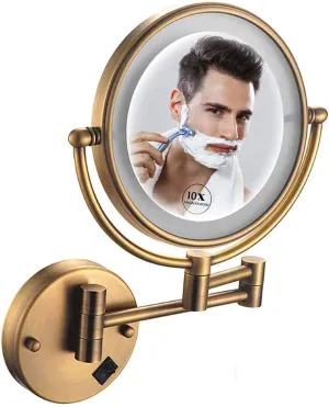 Makeup Mirror 10X Double-Sided Makeup Mirror 8inch Makeup Mirror with Led Lights 360 Rotation for Makeup USB Rechargeable(Antiquecopper)