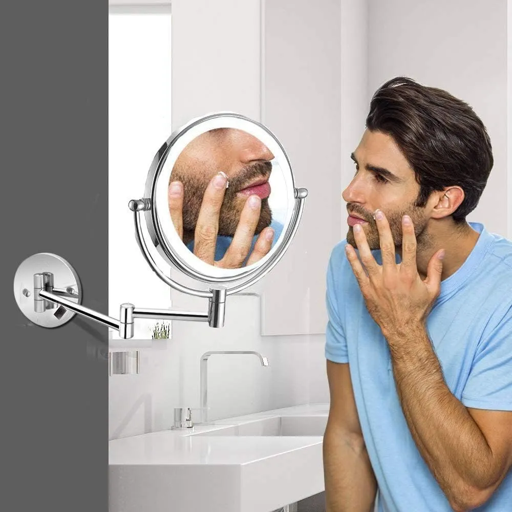 Makeup Mirror 10X Double-Sided Makeup Mirror 8inch Makeup Mirror with Led Lights 360 Rotation for Makeup USB Rechargeable(Antiquecopper)