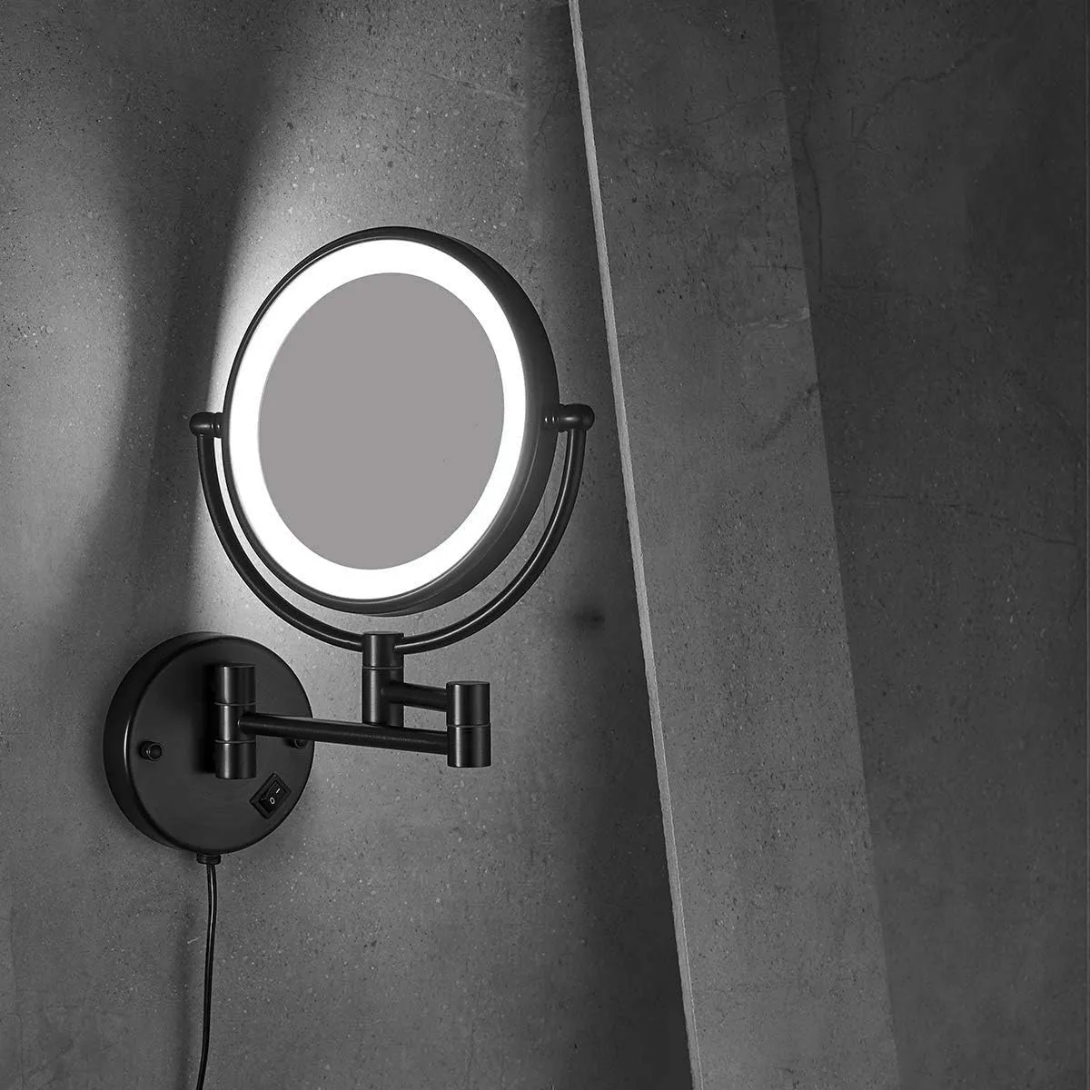 Makeup Mirror Black, 8 Inch with 10X Magnification and LED Light Vanity Mirror, 360 Degree Swivel Rotation (Size : 10X)