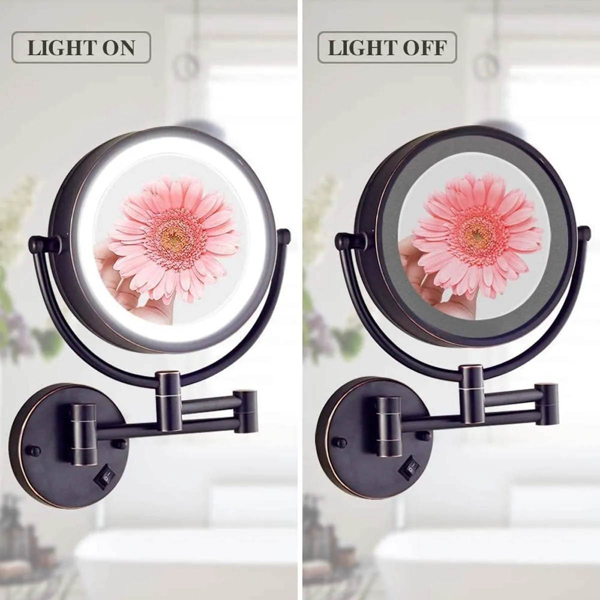 Makeup Mirror Black, 8 Inch with 10X Magnification and LED Light Vanity Mirror, 360 Degree Swivel Rotation (Size : 10X)