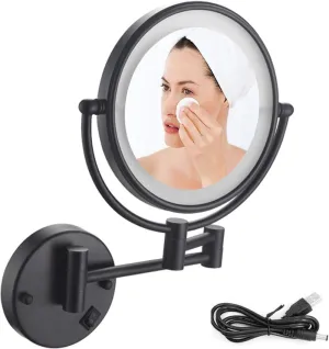 Makeup Mirror Black, 8 Inch with 10X Magnification and LED Light Vanity Mirror, 360 Degree Swivel Rotation (Size : 7X) (One Color 3X)
