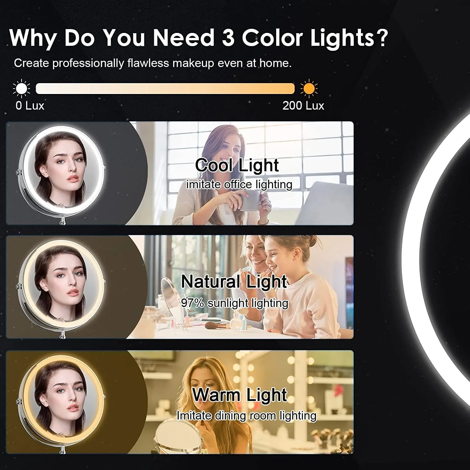 Makeup Mirror Touch Screen Makeup Mirror LED Brightness Adjustable Portable USB Charging Double Sided Mirror 10X Real Magnification Makeup Mirror