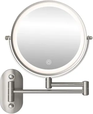 Makeup Mirror USB Rechargeable 8 inches Wall Mounted Makeup Mirror LED Touch Screen Adjustable with 3 Color Lights Double Sided 1X/ 5X Magnifying Vani, Nickel