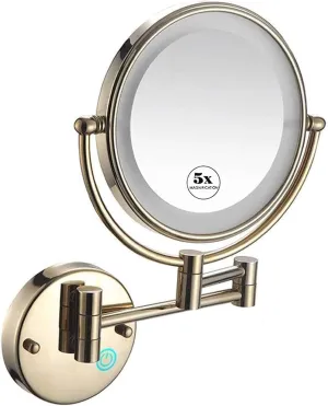 Makeup Mirror Wall Mount with 5X Magnification, Round Makeup Mirror 360 Rotation Double-Sided Makeup Mirror, USB Rechargeable