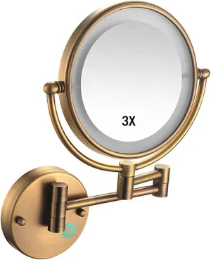 Makeup Mirror Wall Mounted, Cosmetic Mirror with Lights and Magnification 3X, Bathroom Mirror 8inch Round Make Up Mirror 360 Rotation, for Bathroom Hotels USB Rechargeable