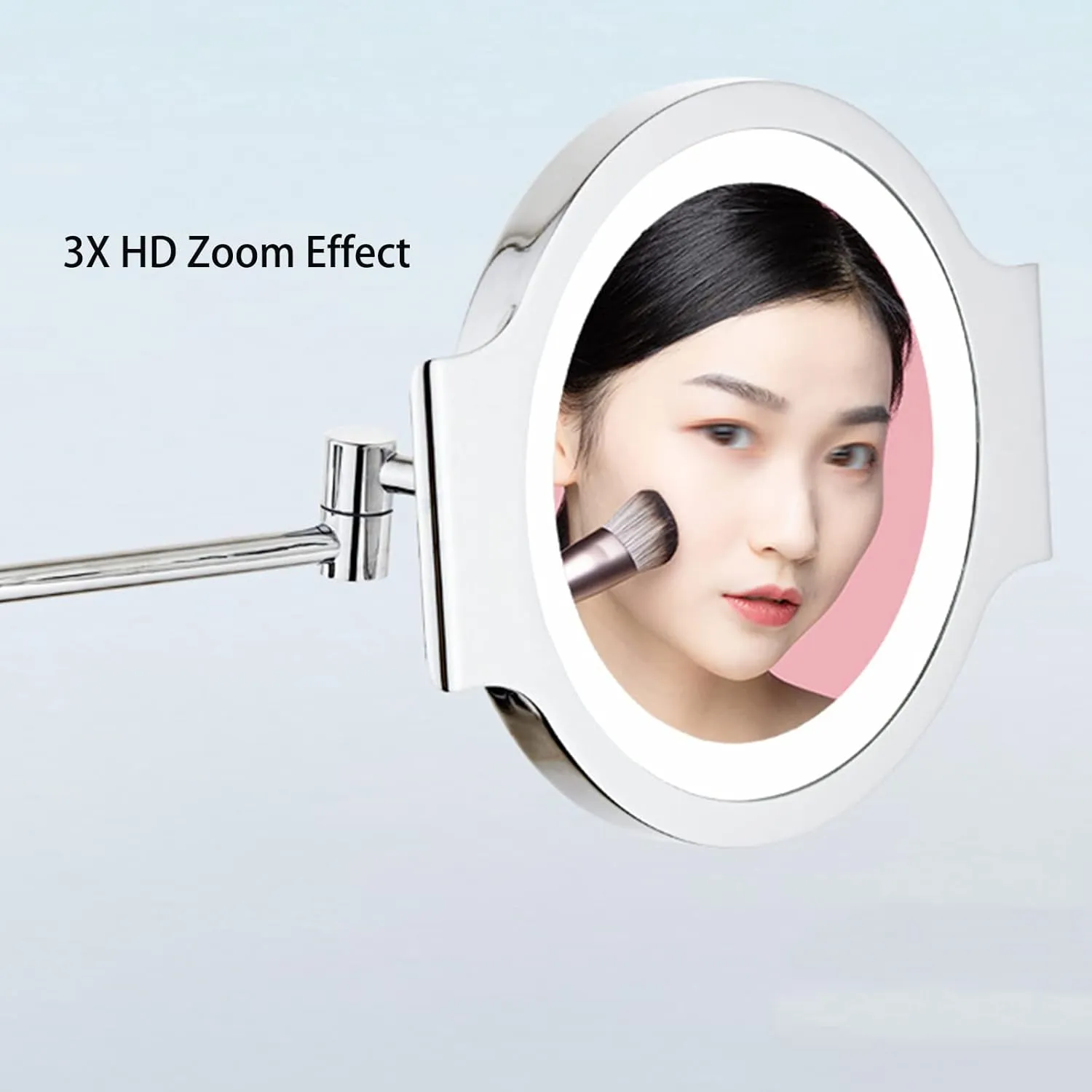 Makeup Mirror with Lights and 3X Magnification Chrome LED Wall Mounted Bathroom Vanity Mirror 360° Swivel Extendable Shaving Mirror Hardwired (Color : Plug in)