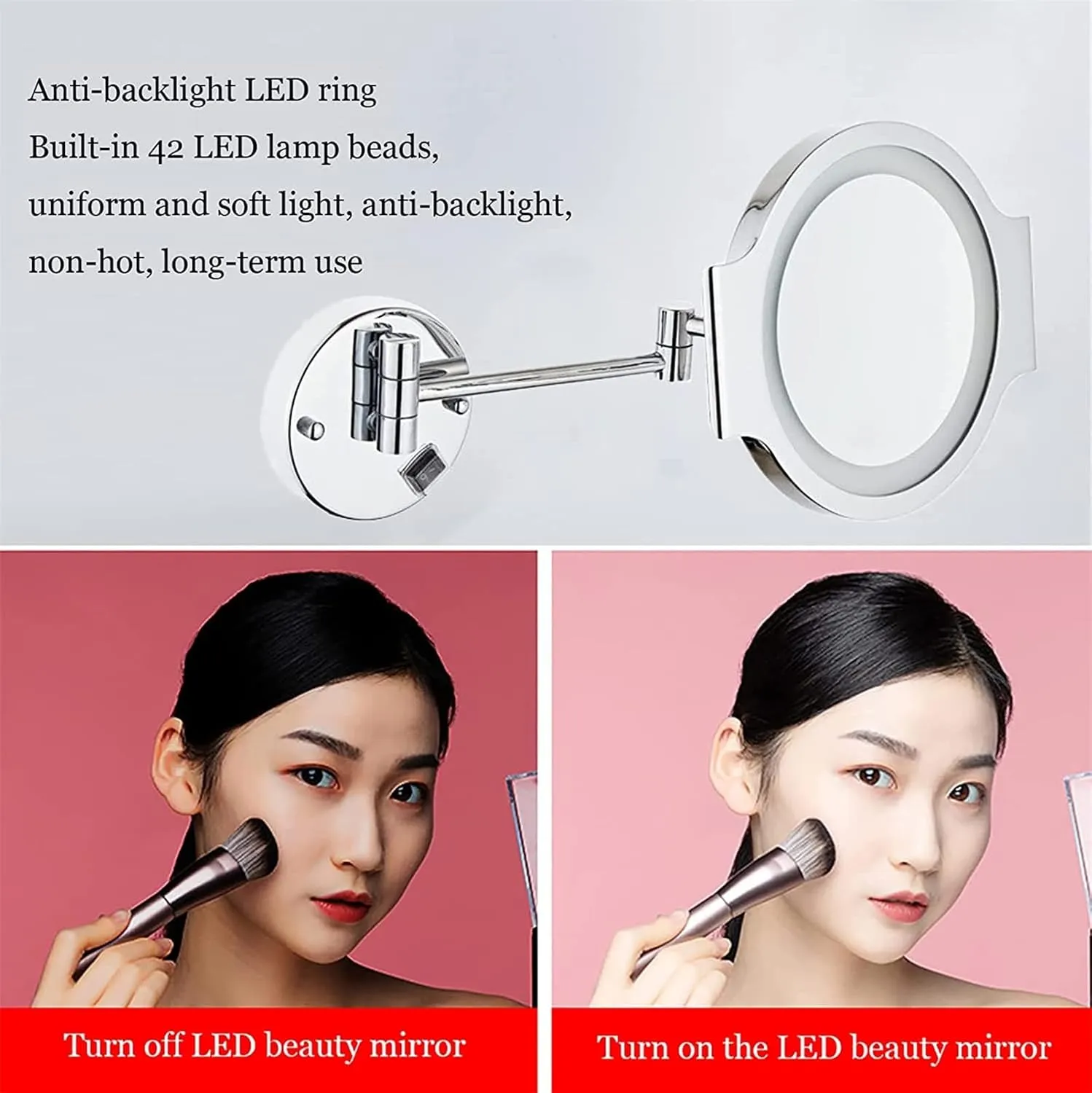 Makeup Mirror with Lights and 3X Magnification Chrome LED Wall Mounted Bathroom Vanity Mirror 360° Swivel Extendable Shaving Mirror Hardwired (Color : Plug in)
