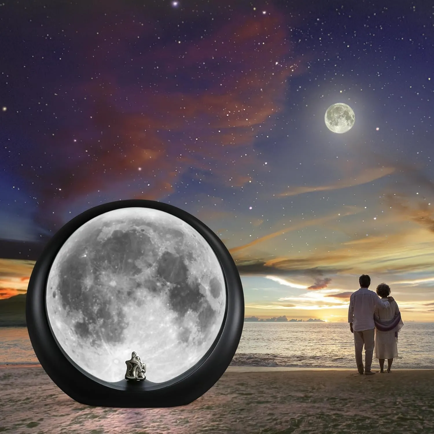 mamre Super Moon Lamp Dimmable Nightlight Unique Gift for Him/Her-Snguule Lovers Sitting Under The Super Moon