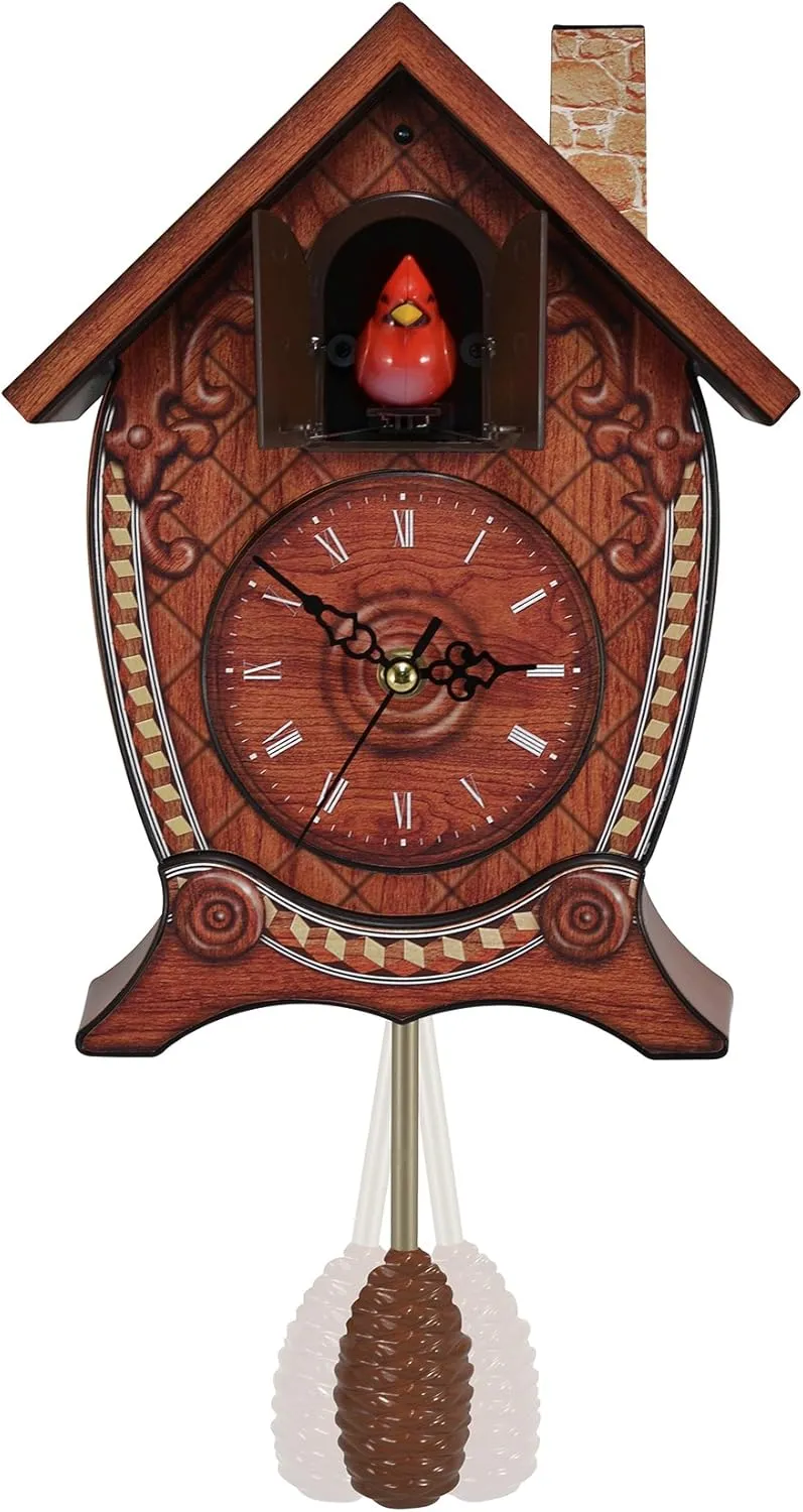 Mark Feldstein & Associates Traditional Chalet Style Singing Cardinal Tabletop Wall Sound Cuckoo Clock 17 x 8 x 5 inches