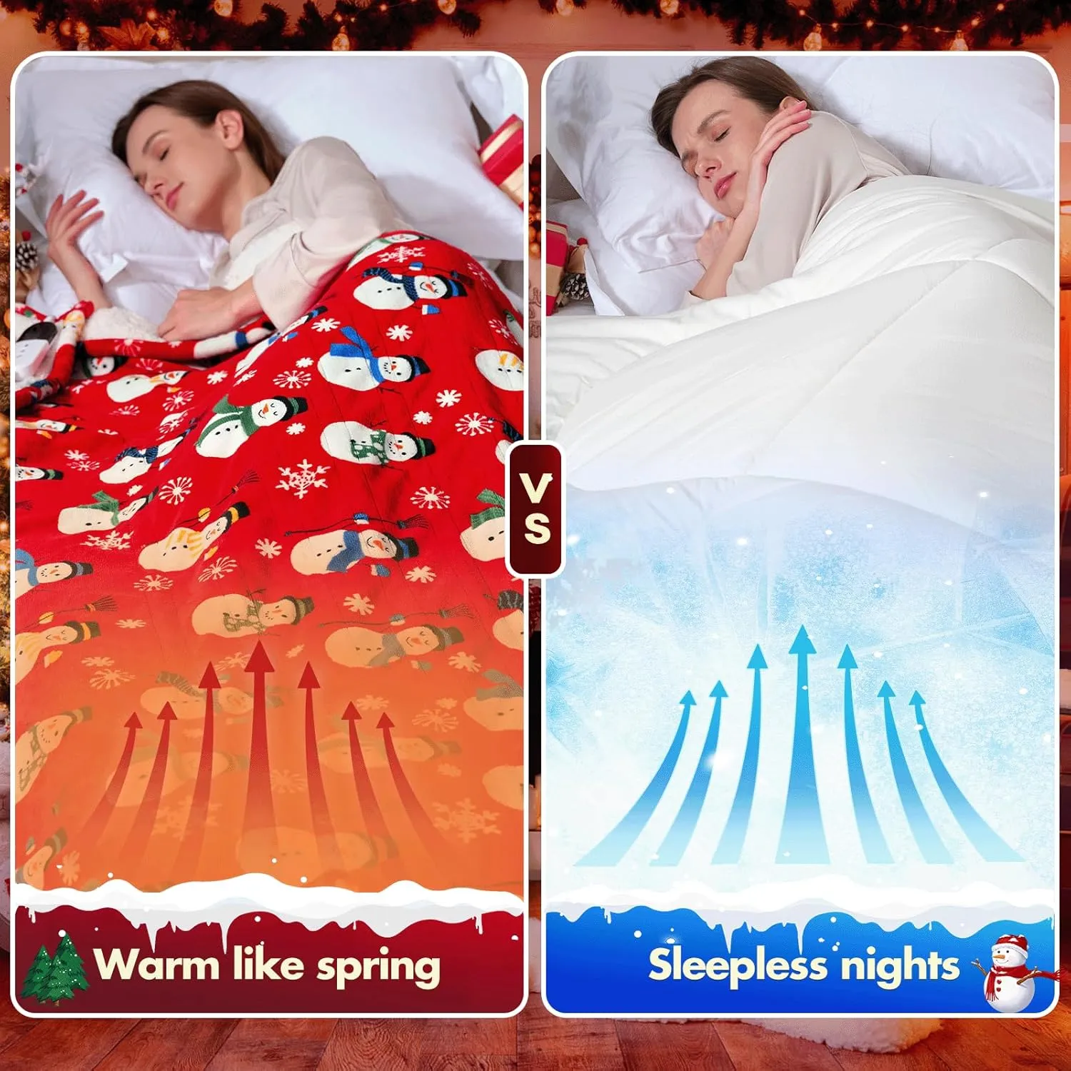 MAXEVE Christmas Electric Blanket Heated Throw Blanket - 50"x60" Heating Throw Blanket for Couch Sofa Bed, 6 Heat Levels & 4-Hour Auto-Off, Machine Washable, FCC & ETL, Red Snowman