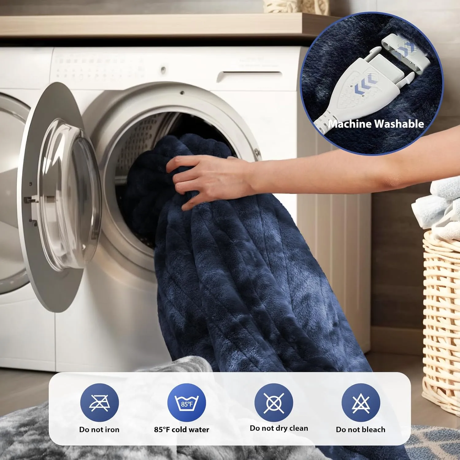 MAXEVE Electric Heated Throw Faux Rabbit Fur Blanket with 6 Heating Levels & 4 Hours Auto Off, Fast Heating Warm Cozy Sherpa Washable Blanket with Over-Heat Protection, ETL Certification, Blue