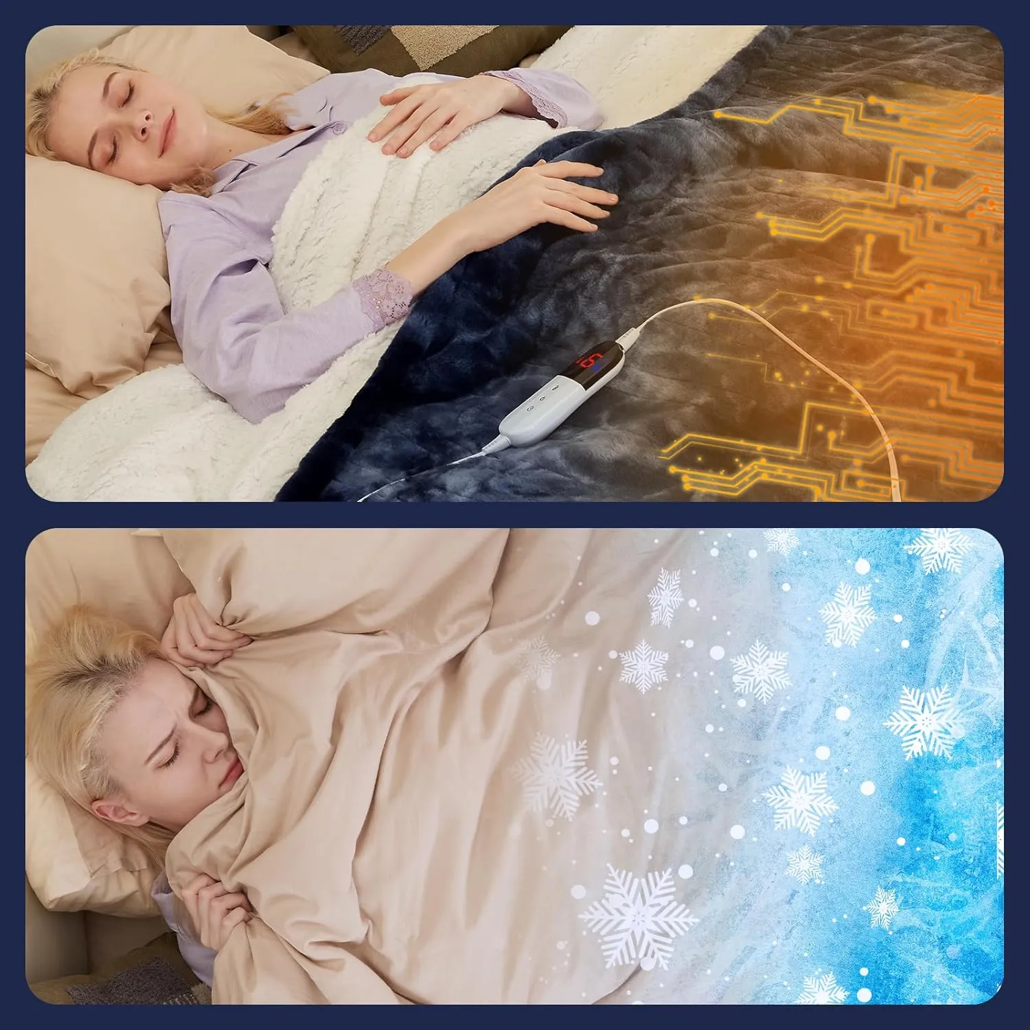 MAXEVE Electric Heated Throw Faux Rabbit Fur Blanket with 6 Heating Levels & 4 Hours Auto Off, Fast Heating Warm Cozy Sherpa Washable Blanket with Over-Heat Protection, ETL Certification, Blue