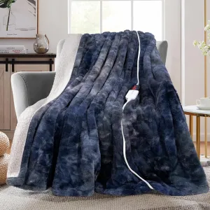 MAXEVE Electric Heated Throw Faux Rabbit Fur Blanket with 6 Heating Levels & 4 Hours Auto Off, Fast Heating Warm Cozy Sherpa Washable Blanket with Over-Heat Protection, ETL Certification, Blue
