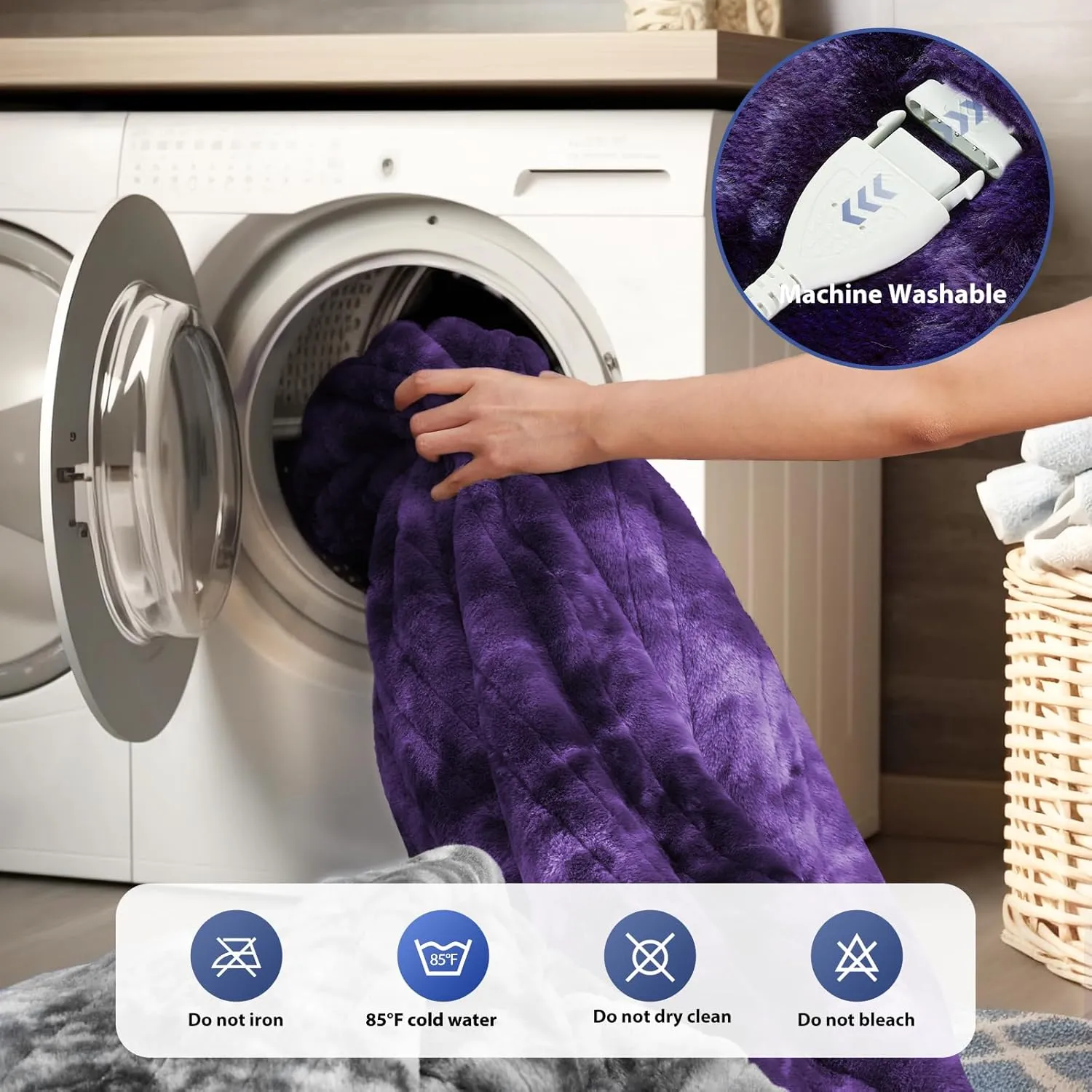 MAXEVE Electric Heated Throw Rabbit Faux Fur Blanket with 6 Heating Levels & 4H Auto Off, Fast Heating Warm Cozy Sherpa Washable Electric Blanket with Over-Heat Protection, ETL Certification, Purple