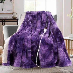 MAXEVE Electric Heated Throw Rabbit Faux Fur Blanket with 6 Heating Levels & 4H Auto Off, Fast Heating Warm Cozy Sherpa Washable Electric Blanket with Over-Heat Protection, ETL Certification, Purple