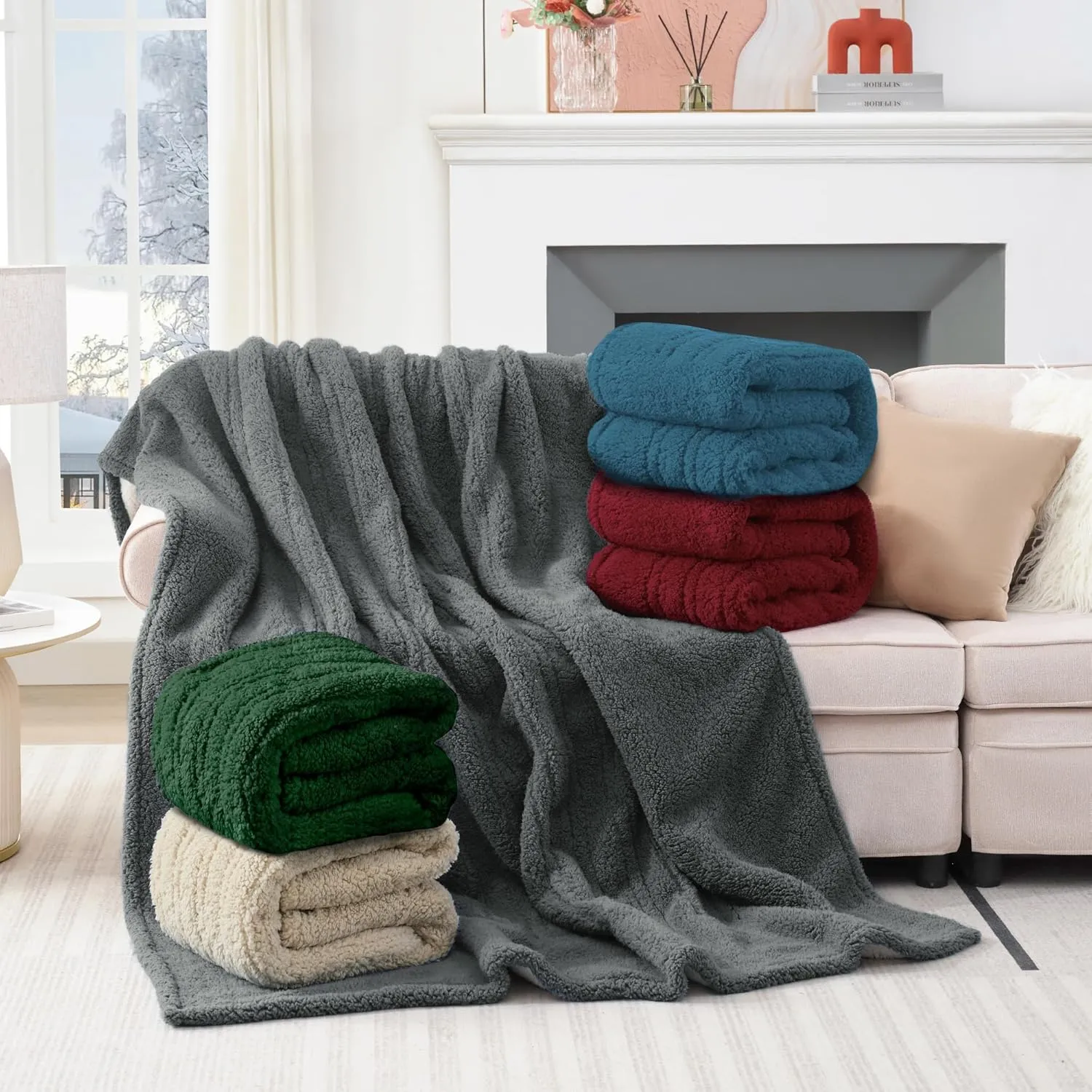 MAXEVE Heated Blanket Electric Throw 50"x60" Soft Double Sided Sherpa Heating Blanket with 8 Fast Heating Levels & 1-8H Auto-Off,Over-Heat Protection,Machine Washable,ETL Certification, Dusty Blue