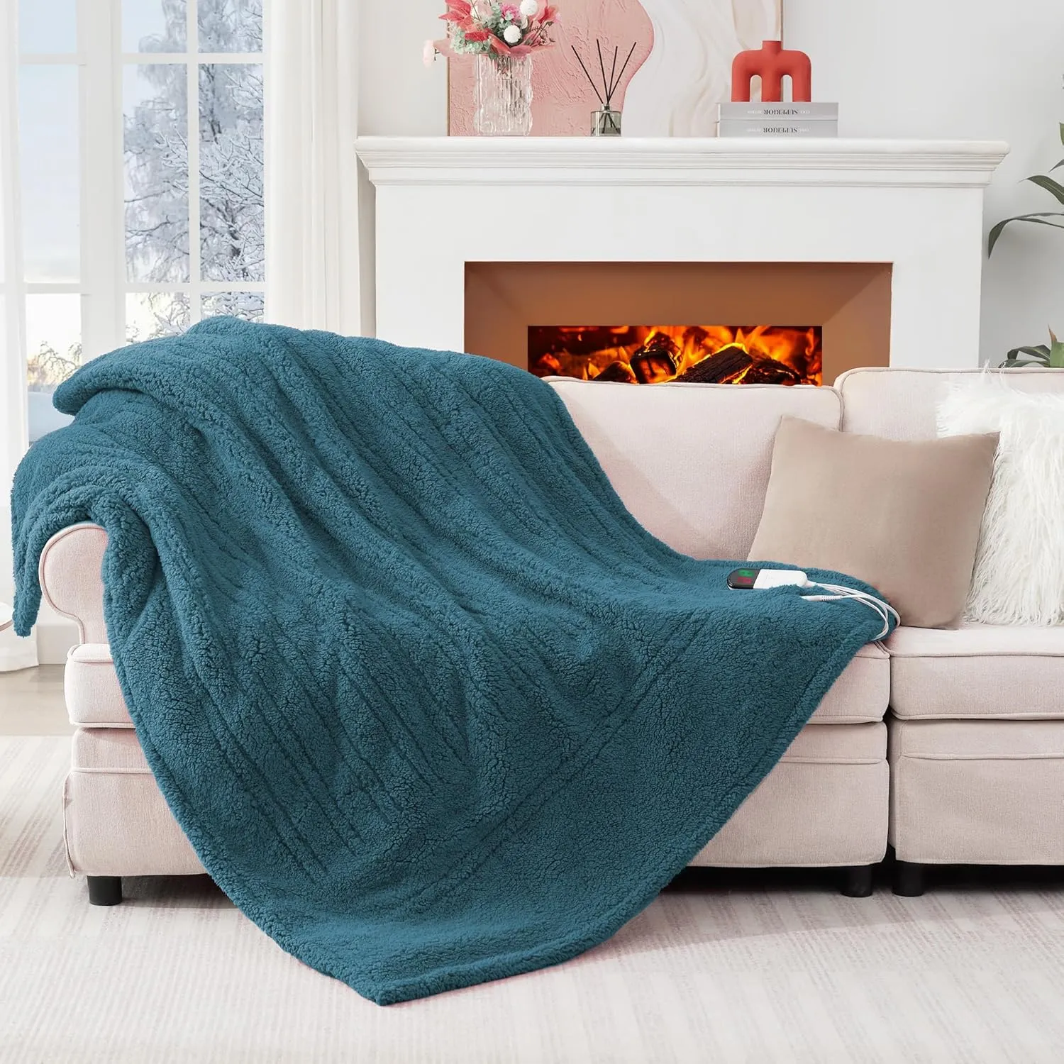 MAXEVE Heated Blanket Electric Throw 50"x60" Soft Double Sided Sherpa Heating Blanket with 8 Fast Heating Levels & 1-8H Auto-Off,Over-Heat Protection,Machine Washable,ETL Certification, Dusty Blue