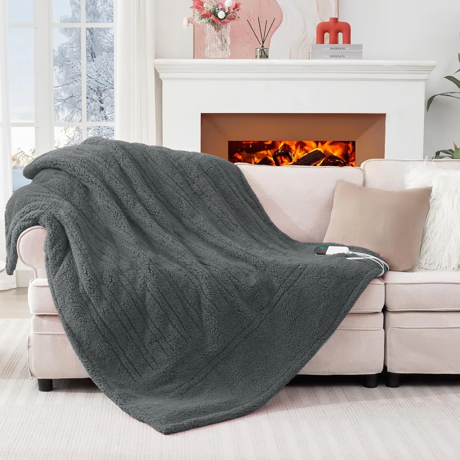 MAXEVE Heated Blanket Electric Throw 50"x60" Soft Double Sided Sherpa Heating Blanket with 8 Fast Heating Levels & 1-8H Auto-Off,Over-Heat Protection,Machine Washable,ETL Certification, Grey