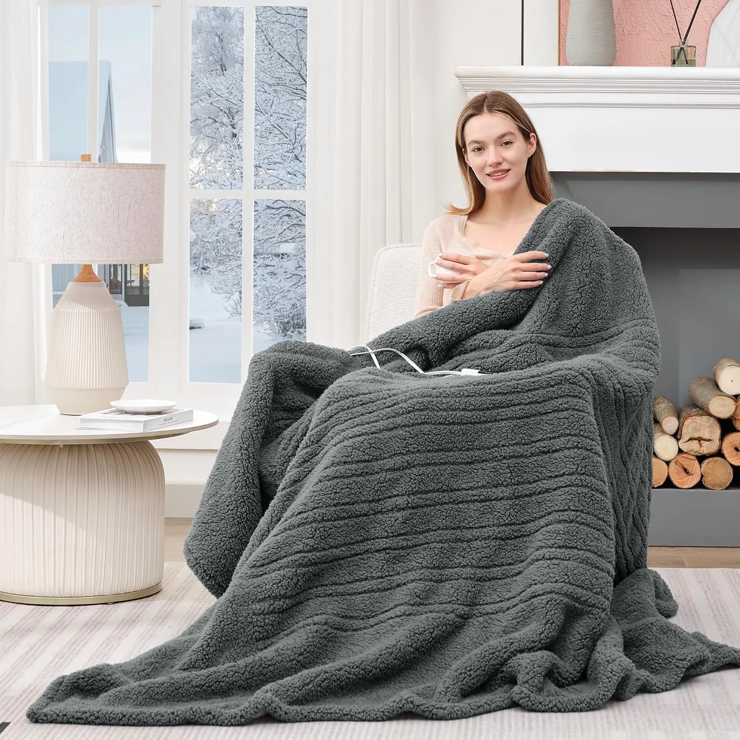 MAXEVE Heated Blanket Electric Throw 50"x60" Soft Double Sided Sherpa Heating Blanket with 8 Fast Heating Levels & 1-8H Auto-Off,Over-Heat Protection,Machine Washable,ETL Certification, Grey