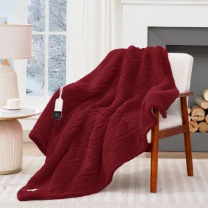 MAXEVE Heated Blanket Electric Throw 50"x60" Soft Double Sided Sherpa Heating Blanket with 8 Fast Heating Levels & 1-8H Auto-Off,Over-Heat Protection,Machine Washable,ETL Certification,Christmas Red