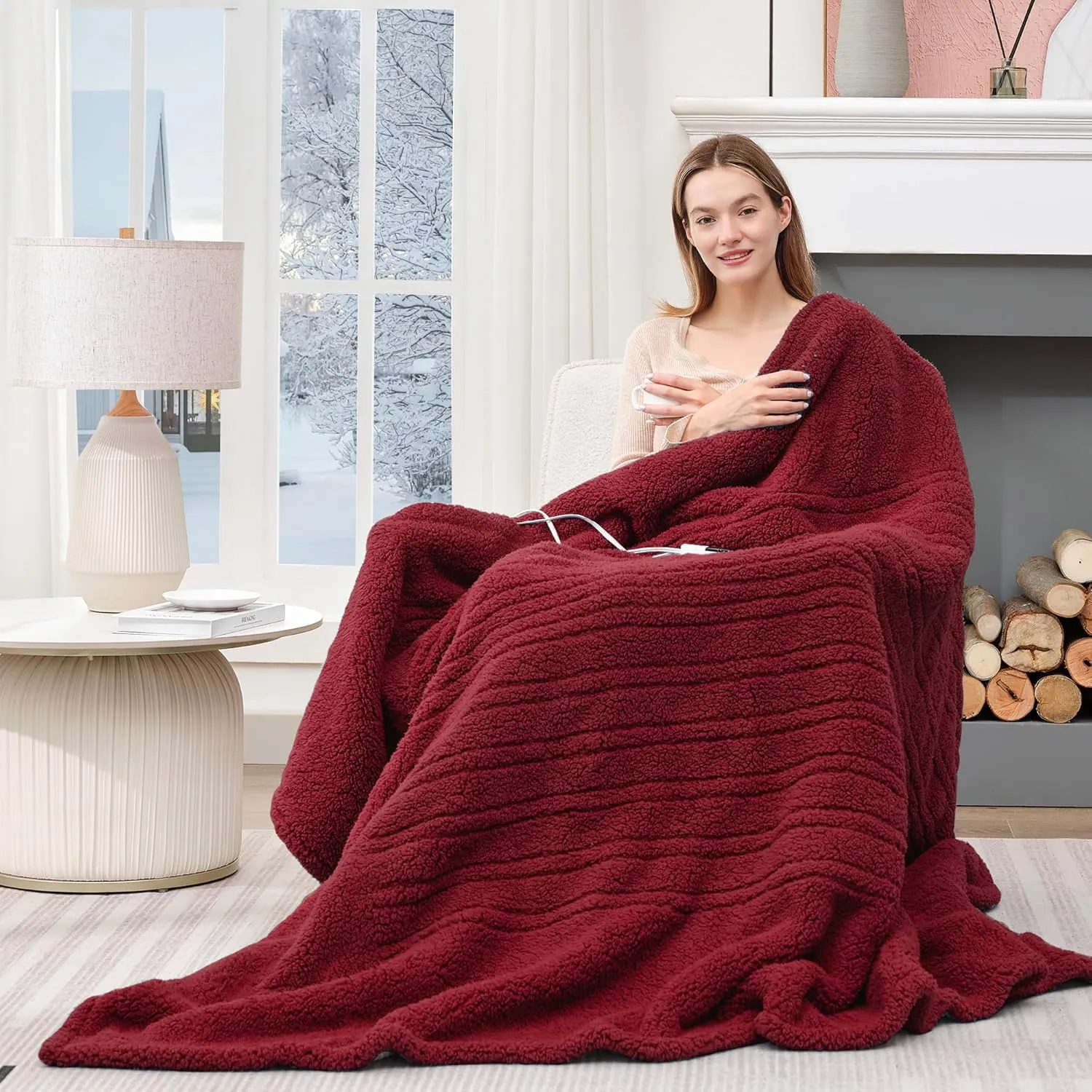 MAXEVE Heated Blanket Electric Throw 50"x60" Soft Double Sided Sherpa Heating Blanket with 8 Fast Heating Levels & 1-8H Auto-Off,Over-Heat Protection,Machine Washable,ETL Certification,Christmas Red