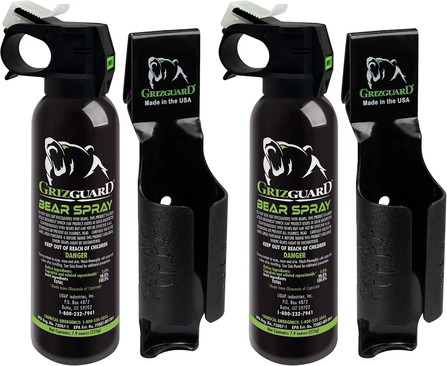 Maximum Strength Bear Spray (2 Pack) - Strongest Formula Allowed by EPA, Includes (2) Griz Guard Holsters