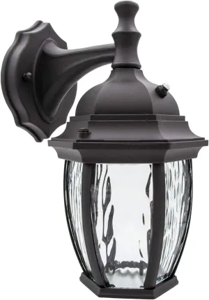 Maxxima LED Outdoor Wall Light - Features Clear Water Glass, 3000K Warm White, 580 Lumens, Dusk to Dawn Photocell Light Sensor, Patio or Porch Sconce Fixture, Ideal for Exterior Decor Lighting - Black