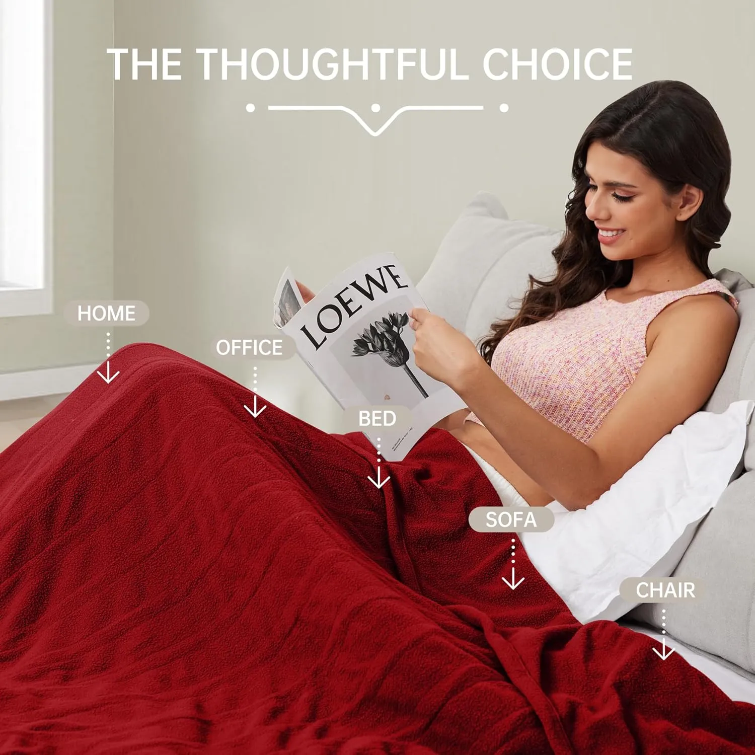 McJaw Electric Heated Blanket 72"x 84" Full Size, 4 Heating Levels and 10-Hour Auto Off, Lightweight and Breathable - Burgundy