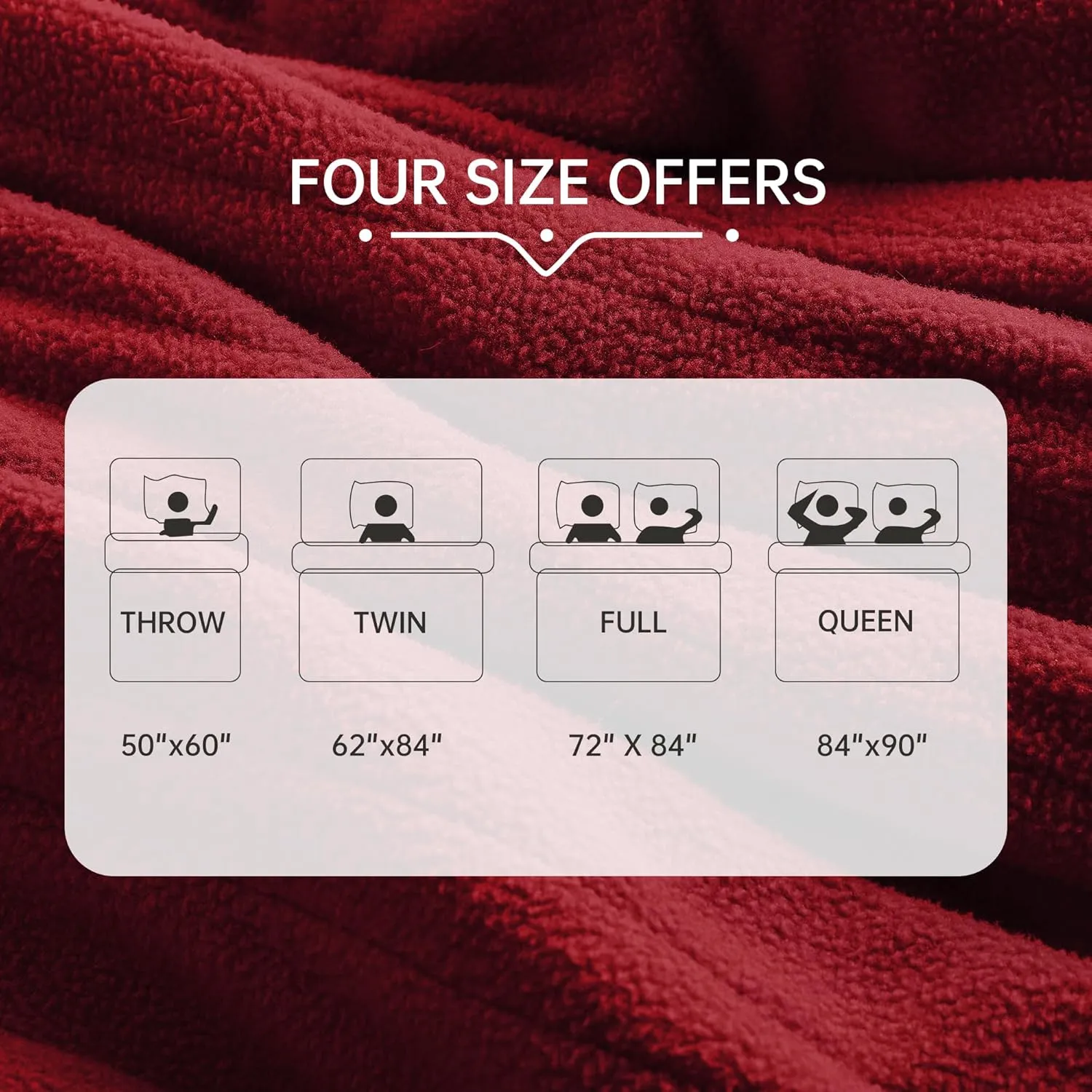 McJaw Electric Heated Blanket 72"x 84" Full Size, 4 Heating Levels and 10-Hour Auto Off, Lightweight and Breathable - Burgundy