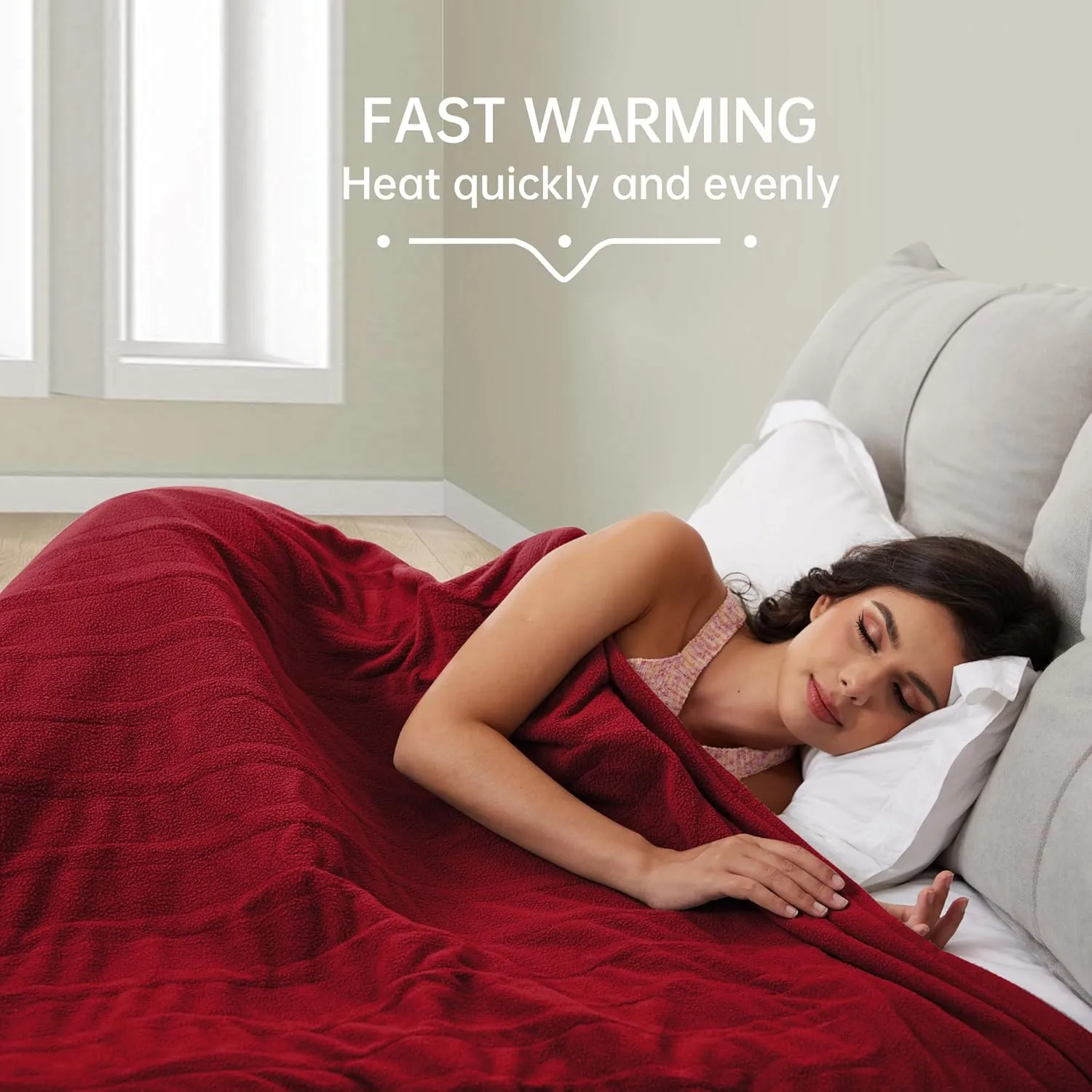 McJaw Electric Heated Blanket 72"x 84" Full Size, 4 Heating Levels and 10-Hour Auto Off, Lightweight and Breathable - Burgundy