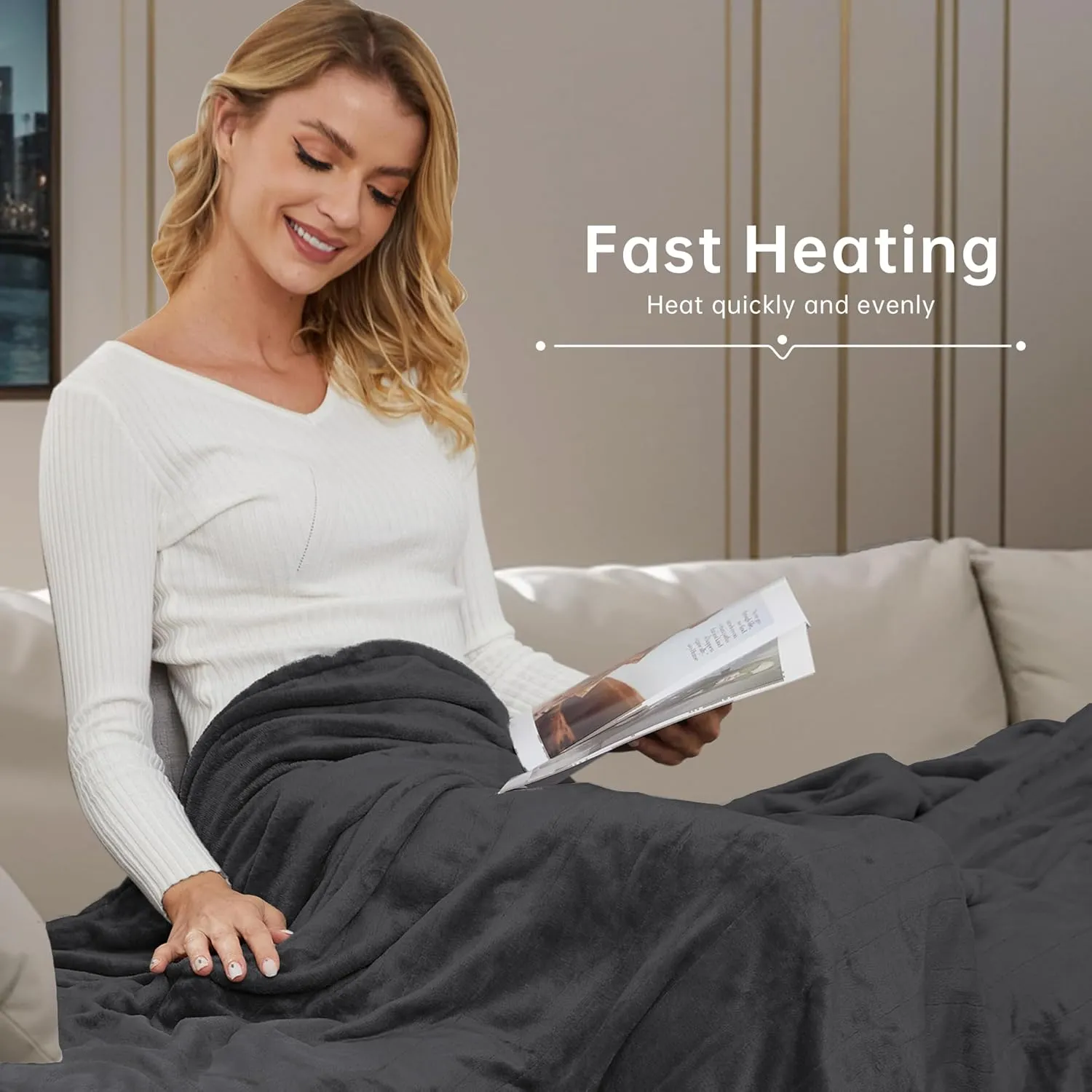 McJaw Electric Heated Blanket 72"x 84" Full Size, 4 Heating Levels and 10 Hours Auto Off, Lightweight and Breathable - Ebony