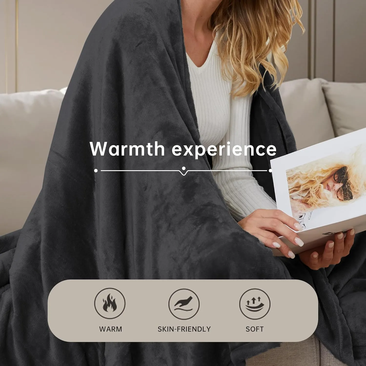 McJaw Electric Heated Blanket 72"x 84" Full Size, 4 Heating Levels and 10 Hours Auto Off, Lightweight and Breathable - Ebony
