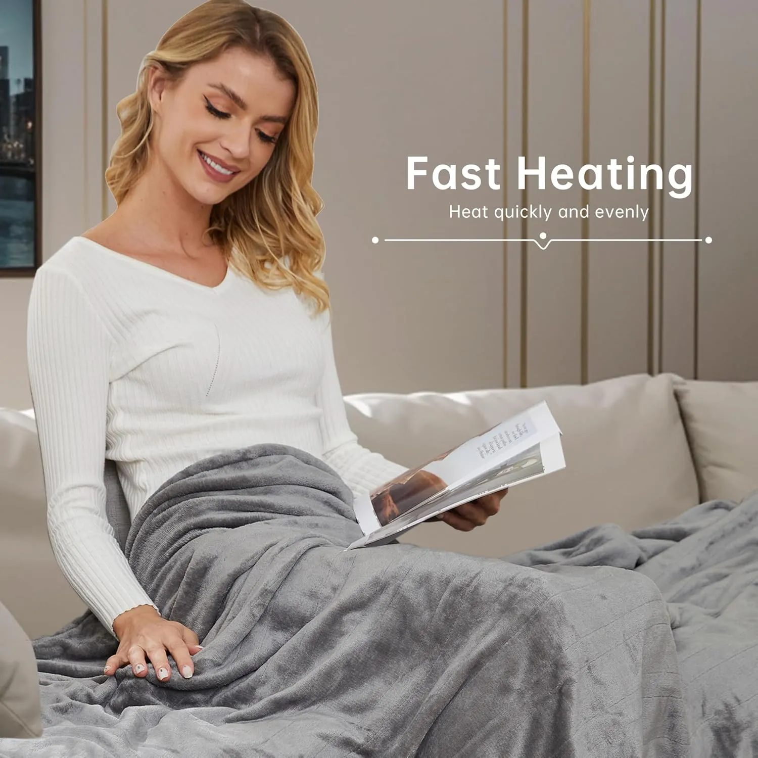 McJaw Electric Heated Blanket 72"x 84" Full Size, 4 Heating Levels and 10 Hours Auto Off, Lightweight and Breathable - Ivory Gray