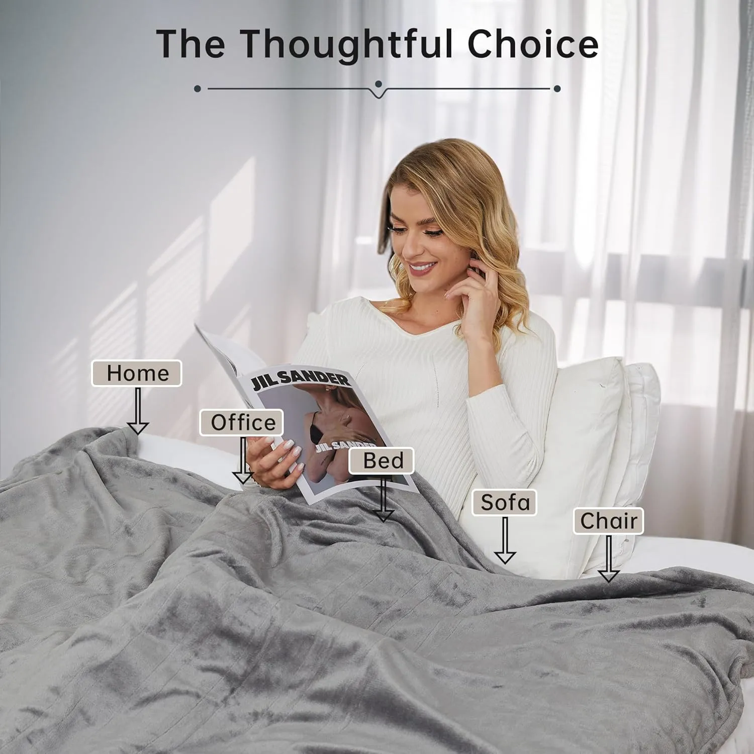 McJaw Electric Heated Blanket 72"x 84" Full Size, 4 Heating Levels and 10 Hours Auto Off, Lightweight and Breathable - Ivory Gray