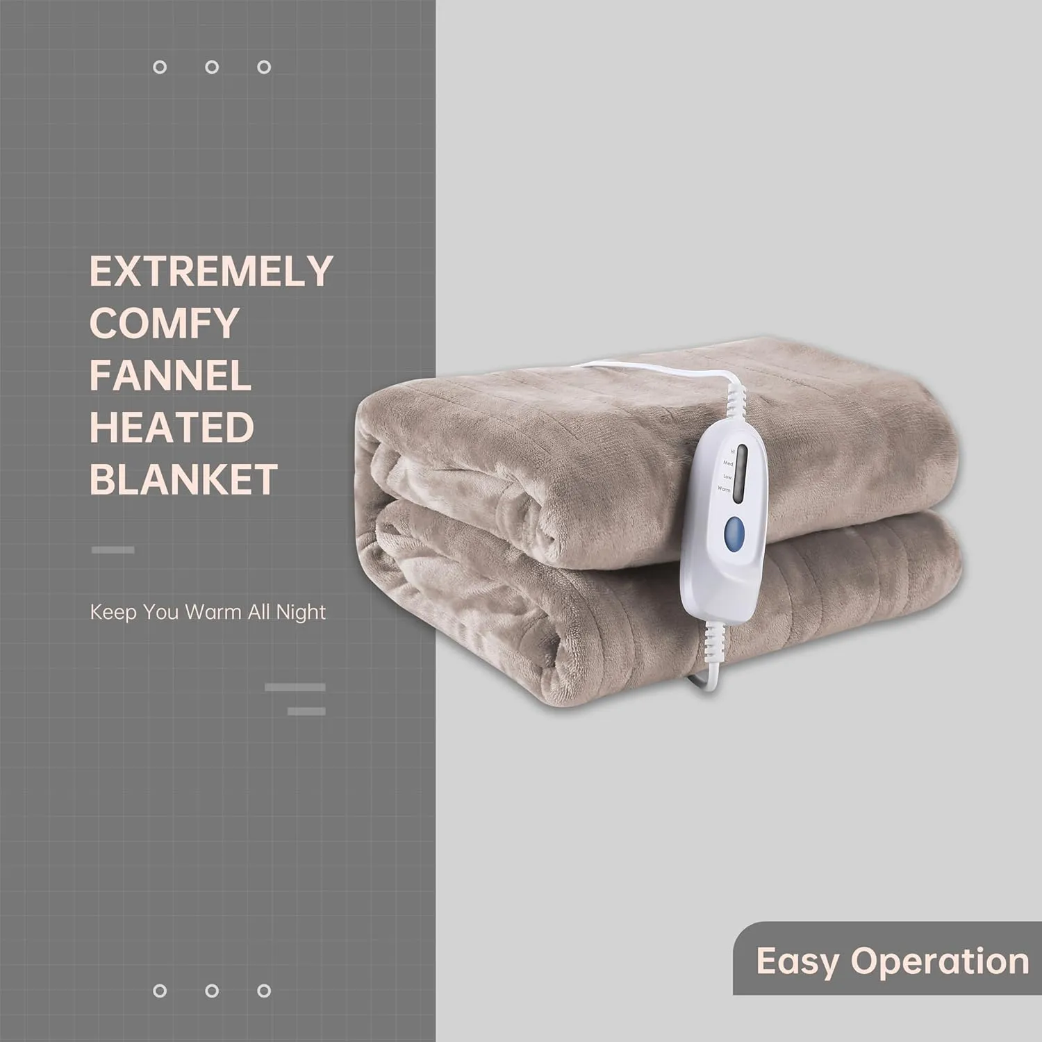 McJaw Electric Heated Blanket 72"x 84" Full Size, 4 Heating Levels and 10 Hours Auto Off, Lightweight and Breathable - Linen