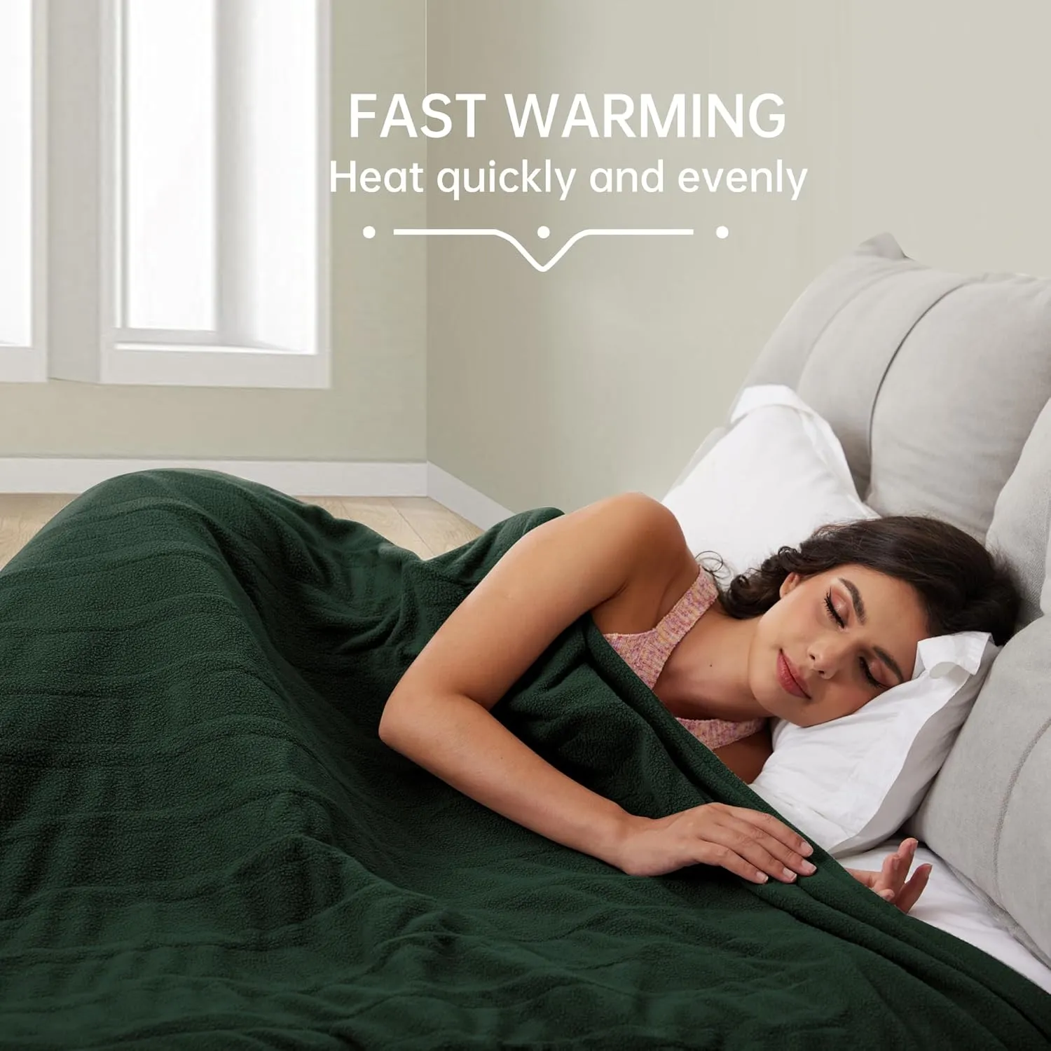 McJaw Electric Heated Blanket 84"x 90" Queen Size, 4 Heating Levels and 10 Hours Auto Off, Lightweight and Breathable - Green