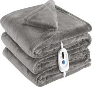 McJaw Electric Heated Blanket Full Size - 72''x84'', Super Soft Double-Sided Flannel, 10 Hrs Auto Shut Off, 4 Heating Levels, Machine Washable, Grey