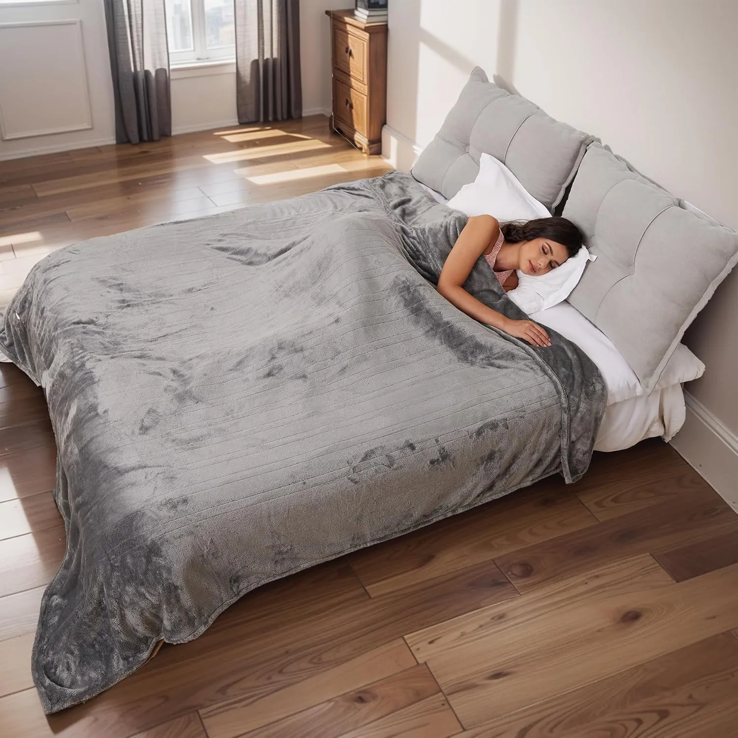 McJaw Electric Heated Blanket Full Size - 72''x84'', Super Soft Double-Sided Flannel, 10 Hrs Auto Shut Off, 4 Heating Levels, Machine Washable, Grey