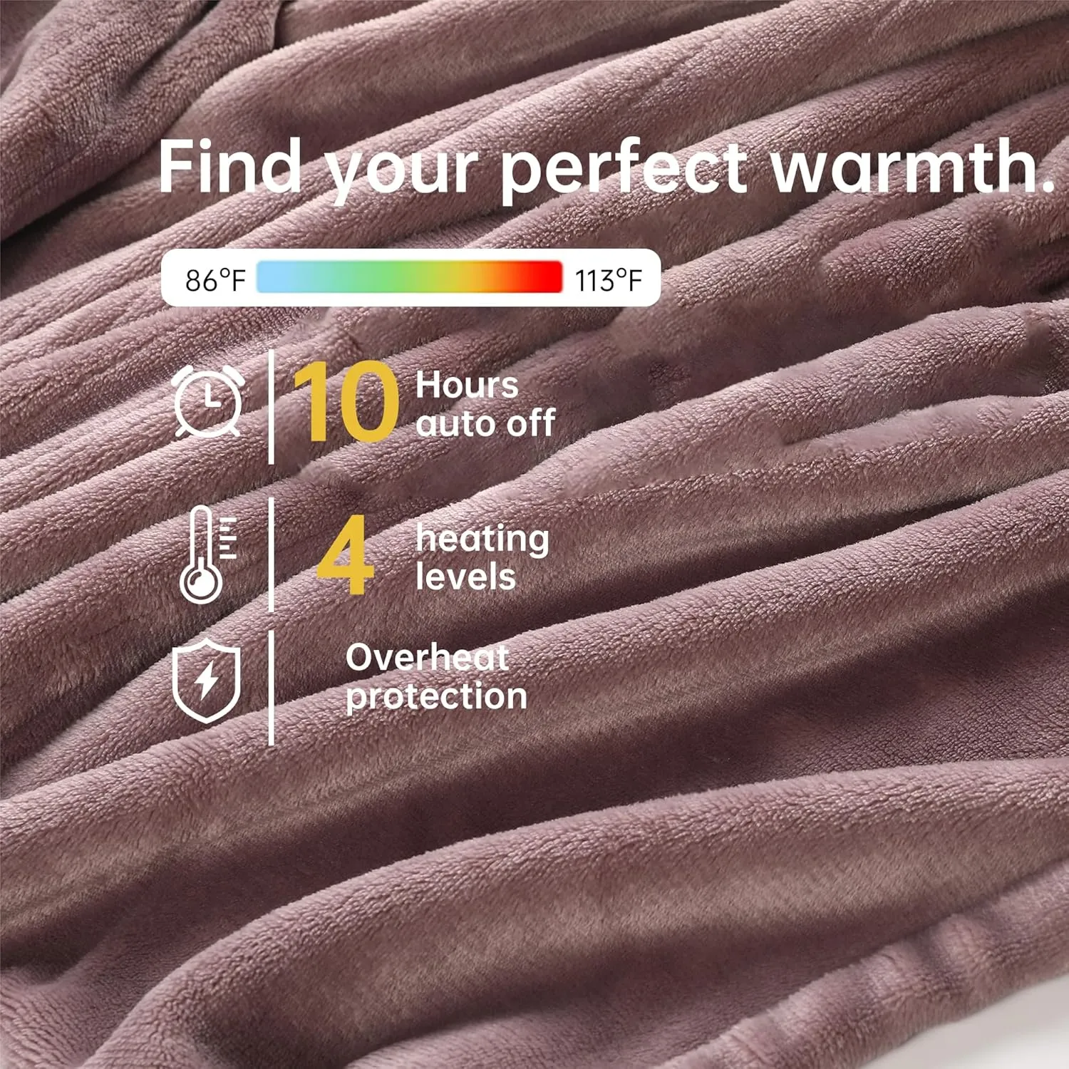 McJaw Heated Electric Blanket Soft Flannel Twin Size 62" x 84", Fast Heat, Machine Washable, Warm and Comfortable, 4 Heating Settings & 10 Hours Auto Shut-Off, Purple