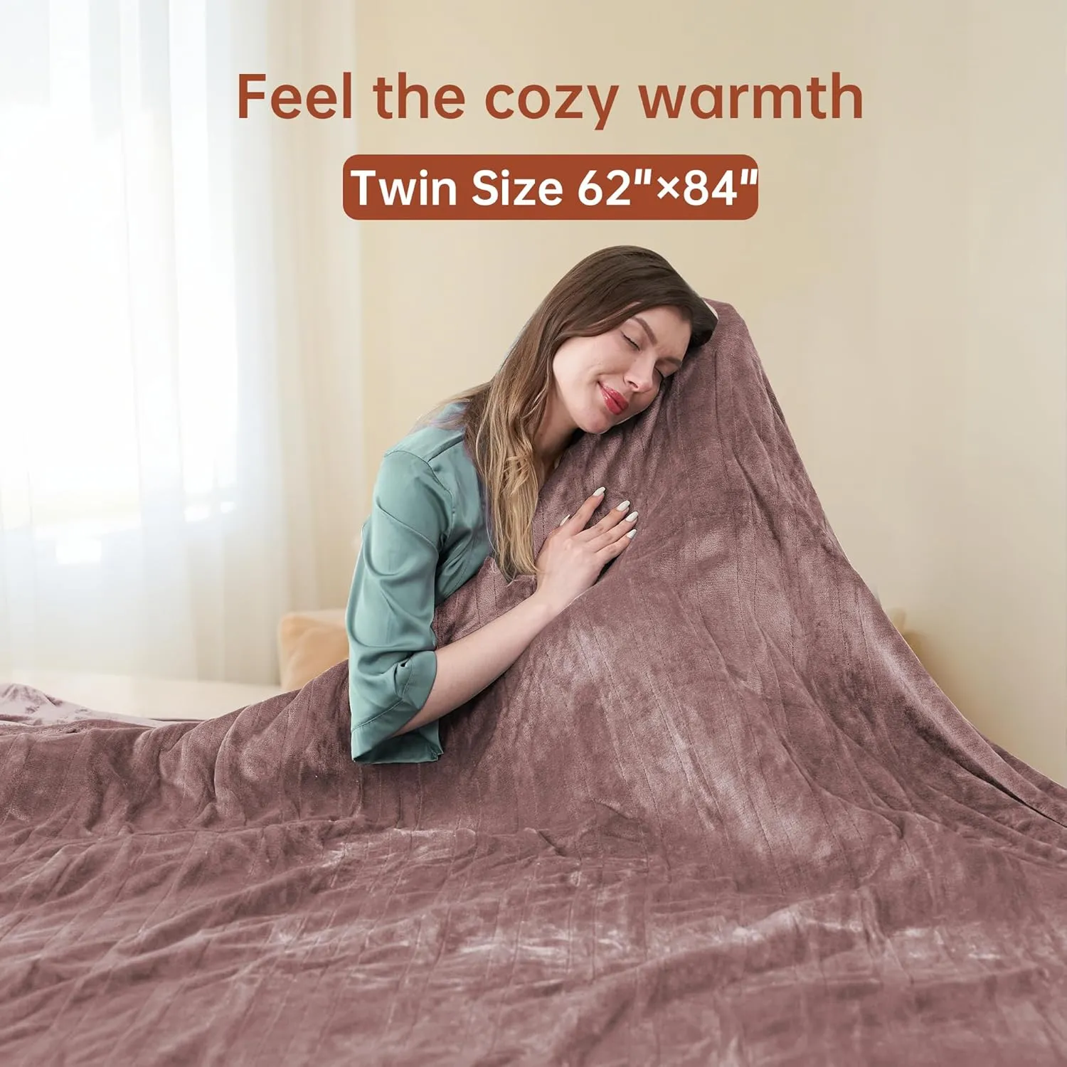 McJaw Heated Electric Blanket Soft Flannel Twin Size 62" x 84", Fast Heat, Machine Washable, Warm and Comfortable, 4 Heating Settings & 10 Hours Auto Shut-Off, Purple