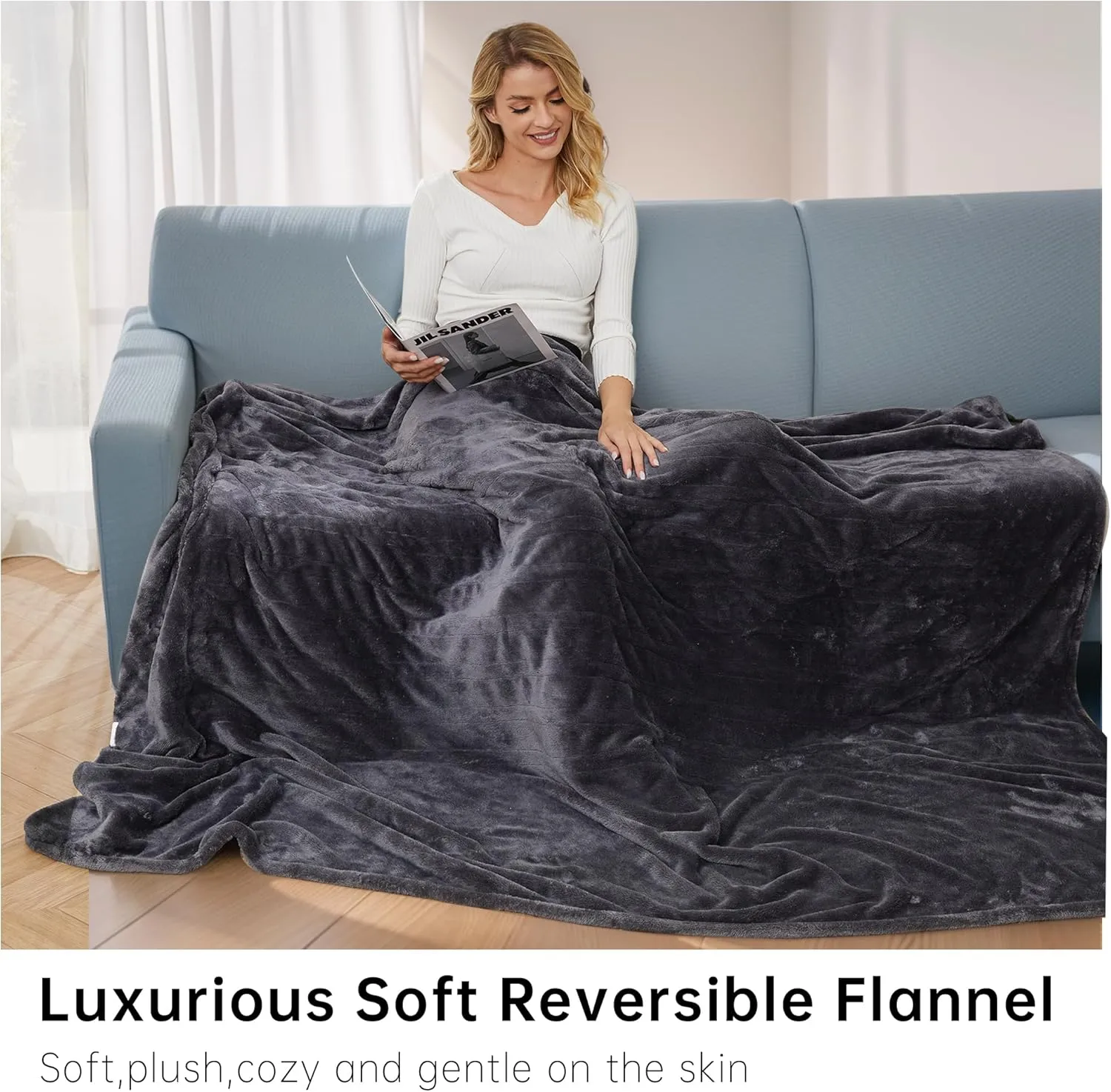 McJaw Heated Electric Blanket Soft Plush Flannel Full Size 72" x 84", Fast Heat, Machine Washable, Warm and Comfortable, 4 Heating Settings & 10 Hours Auto Shut-Off, Dark Grey