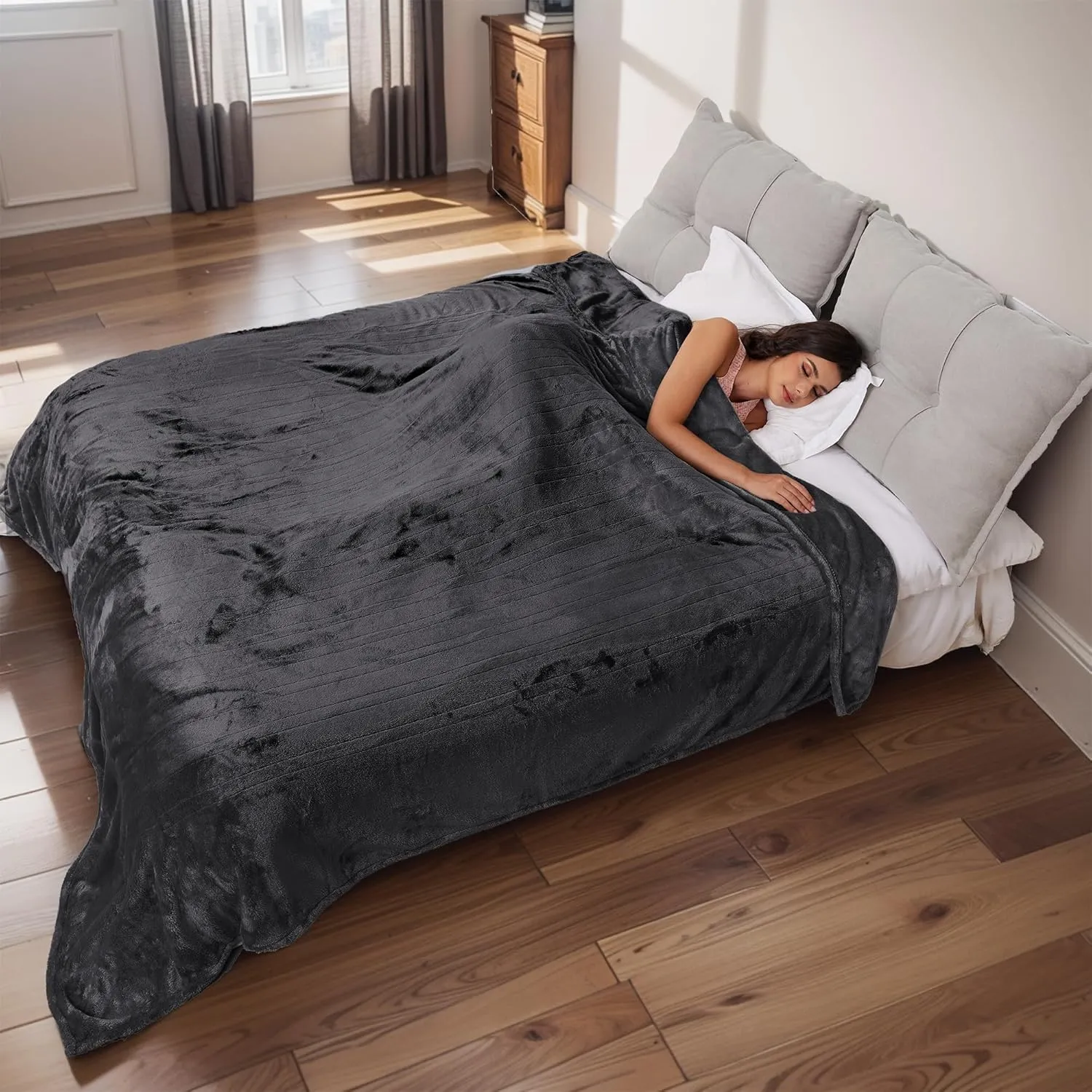 McJaw Heated Electric Blanket Soft Plush Flannel Full Size 72" x 84", Fast Heat, Machine Washable, Warm and Comfortable, 4 Heating Settings & 10 Hours Auto Shut-Off, Dark Grey