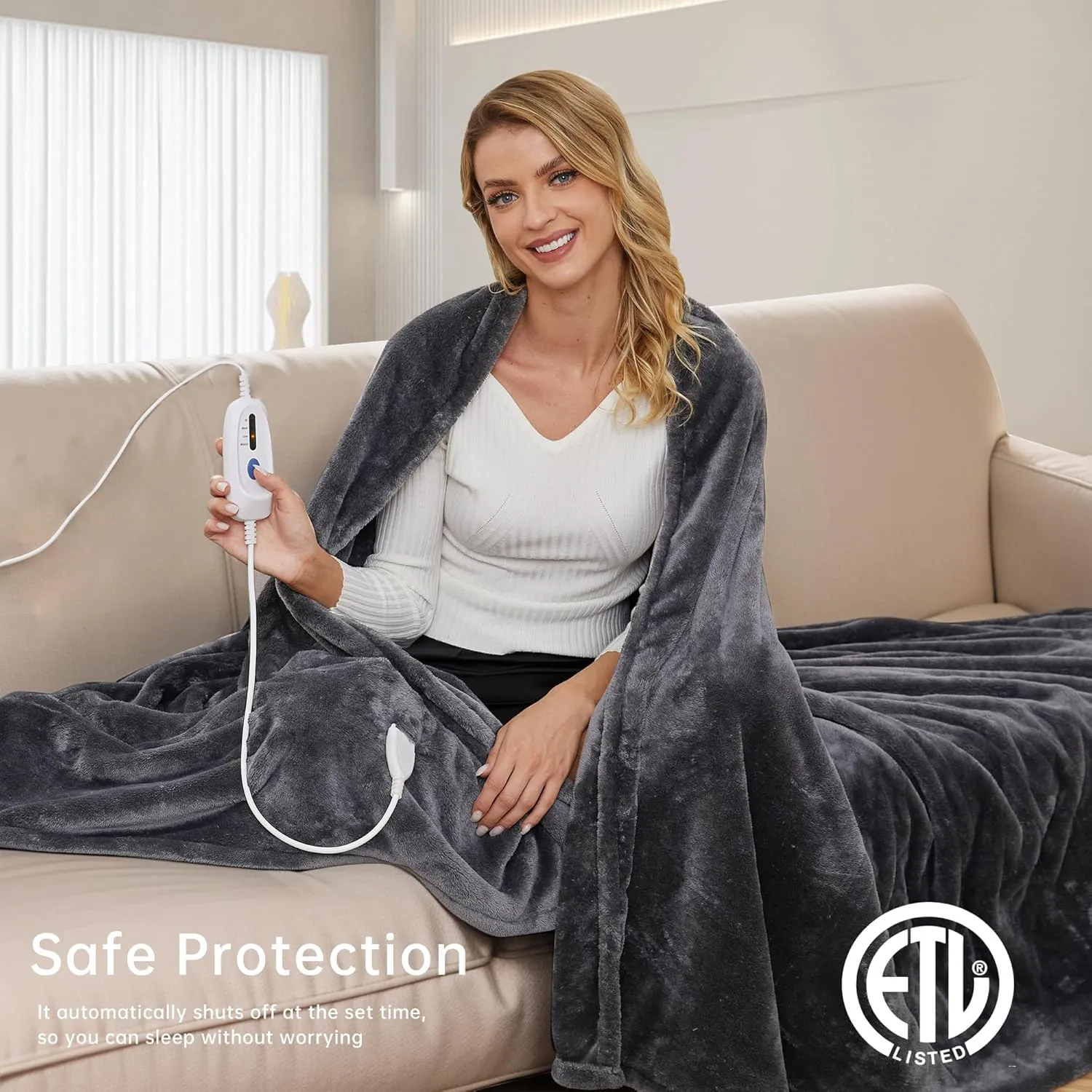 McJaw Heated Electric Blanket Soft Plush Flannel Full Size 72" x 84", Fast Heat, Machine Washable, Warm and Comfortable, 4 Heating Settings & 10 Hours Auto Shut-Off, Dark Grey