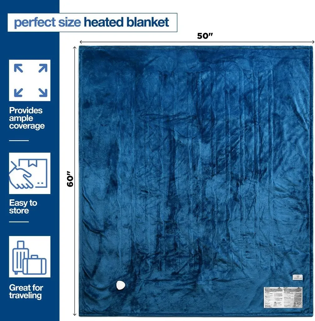 Medical king Heated Blanket, Machine Washable Extremely Soft & Comfortable Electric Blanket Throw Fast Heating with Hand Controller 10 Heating Settings & auto Shut-Off (Blue, 50 x 60)