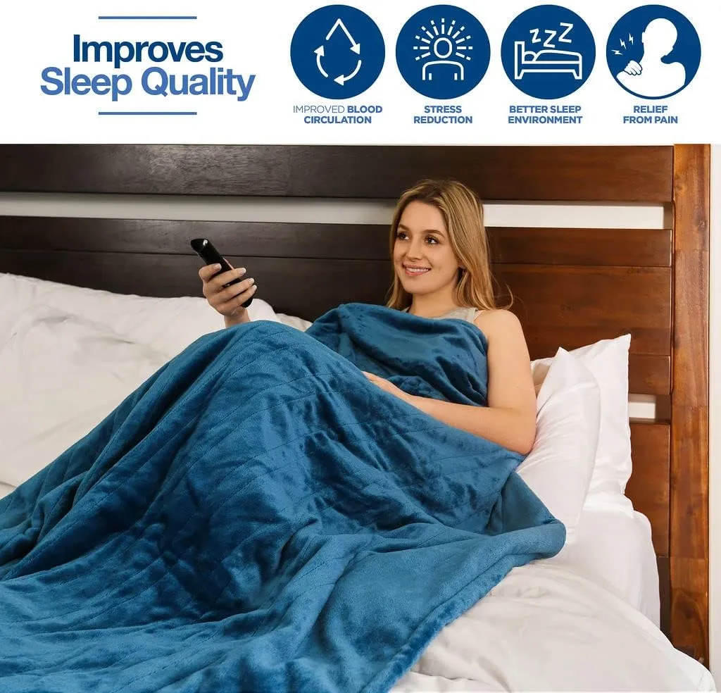 Medical king Heated Blanket, Machine Washable Extremely Soft & Comfortable Electric Blanket Throw Fast Heating with Hand Controller 10 Heating Settings & auto Shut-Off (Blue, 50 x 60)