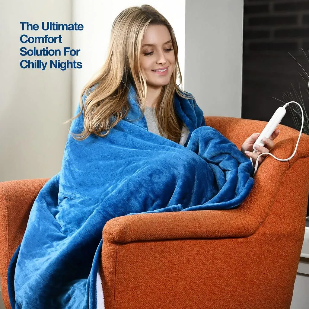 Medical king Heated Blanket, Machine Washable Extremely Soft & Comfortable Electric Blanket Throw Fast Heating with Hand Controller 10 Heating Settings & auto Shut-Off (Blue, 50 x 60)